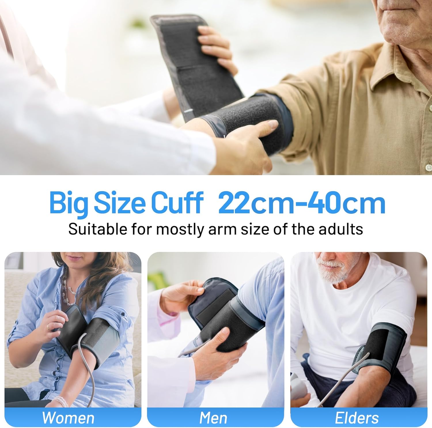 Blood Pressure Monitor Upper Arm Machine Accurate Adjustable BP Cuff Kit Led Backlit Display 2 Users 240 Sets Memory