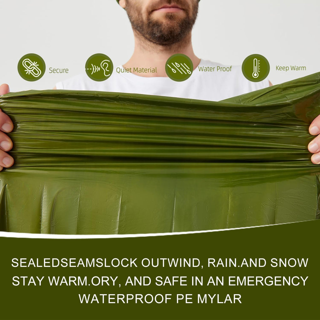Emergency Sleeping Bag & LED Beanie Hat Set, Waterproof Thermal Mylar Bivy Sack, Portable Survival Gear for Hiking