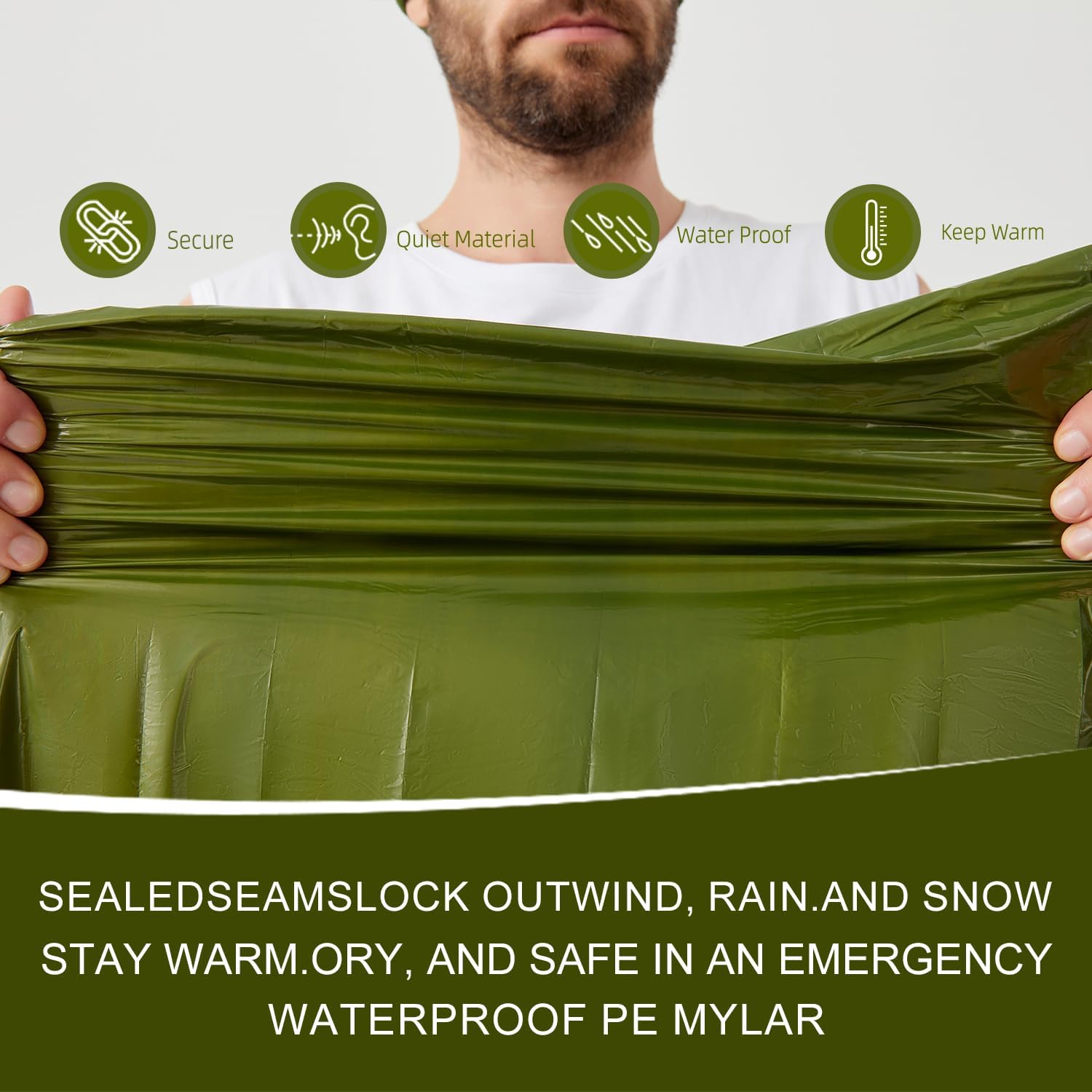 Emergency Sleeping Bag & LED Beanie Hat Set, Waterproof Thermal Mylar Bivy Sack, Portable Survival Gear for Hiking