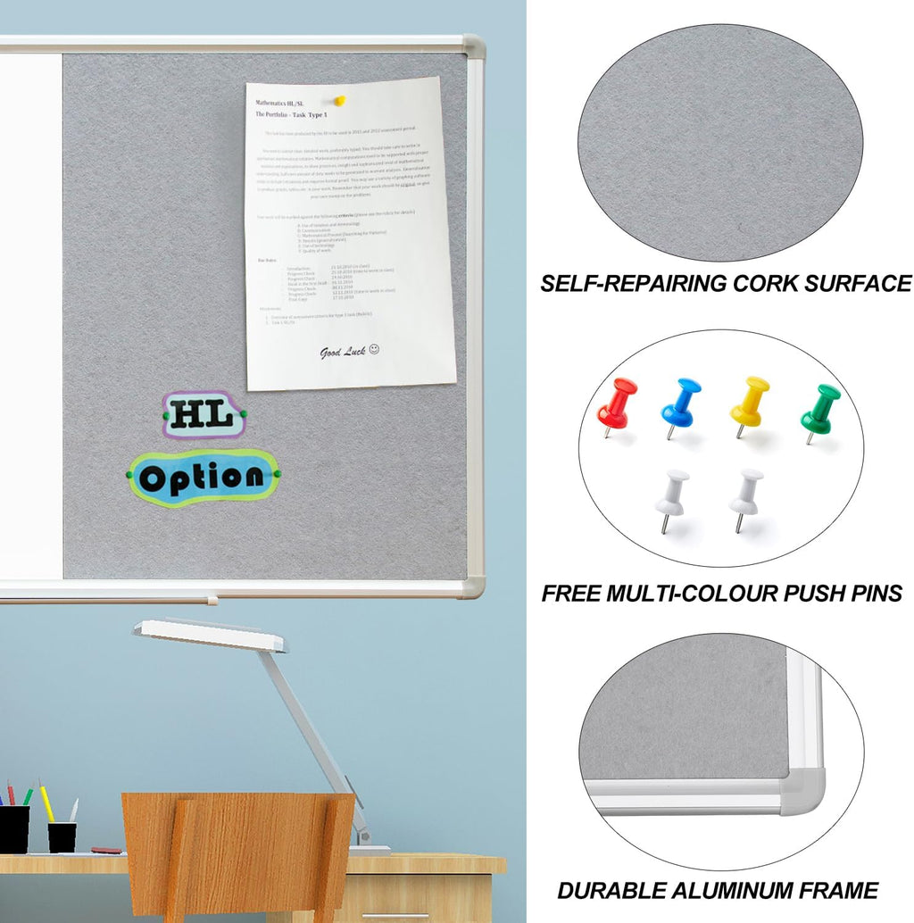 Grey Felt Bulletin & Magnetic Dry Erase Combo Board, 24 x 18 Inch, Wall Mounted Whiteboard/Grey Felt Bulletin