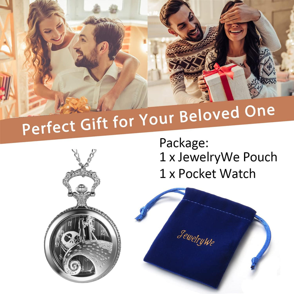 Nightmare Before Christmas Pocket Watch for Men Women Antique Quartz Pendant Chain Necklace Watch for Mother's Day
