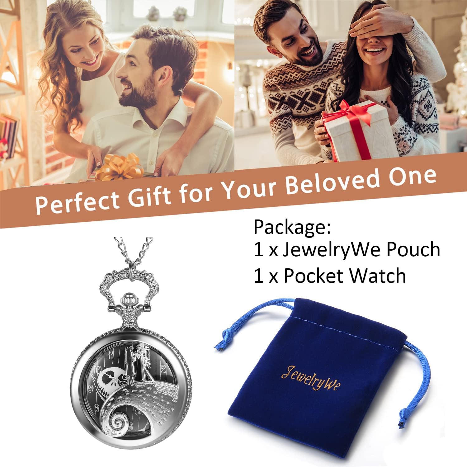 Nightmare Before Christmas Pocket Watch for Men Women Antique Quartz Pendant Chain Necklace Watch for Mother's Day