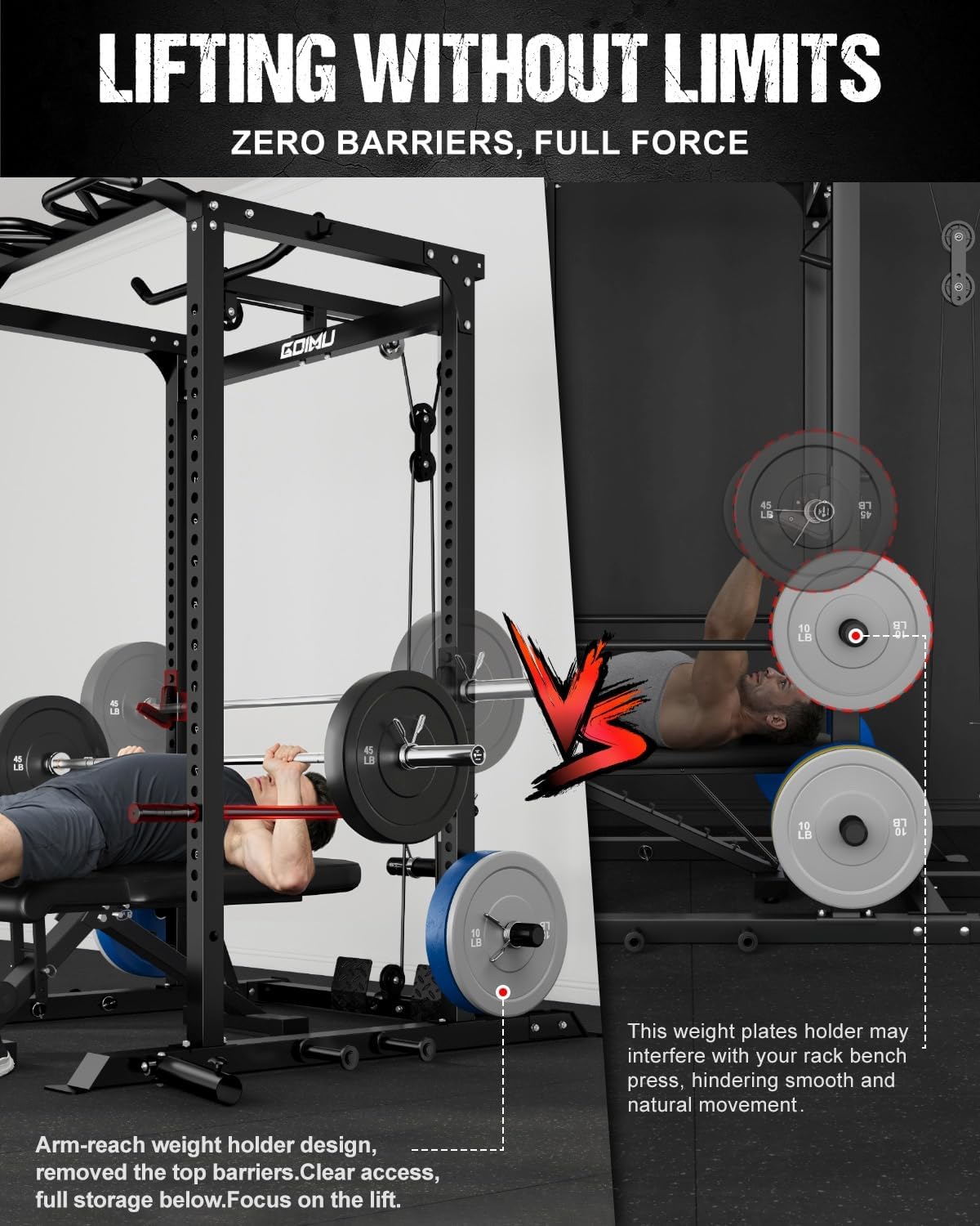 C1-V4 Power Cage, 2000LBS Squat Rack with LAT Pulldown, Multi-Function Weight Cage Strength Training Machine, Workout