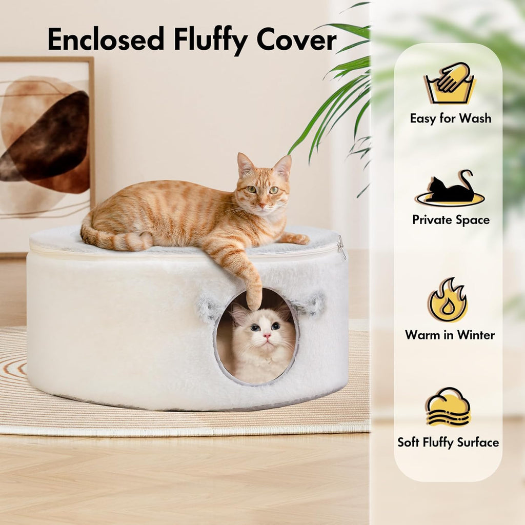 Cat Bed for Indoor Cats, Fluffy Large Enclosed Cat House Cave Pet Bed Hammock with Removable Washable Cover for