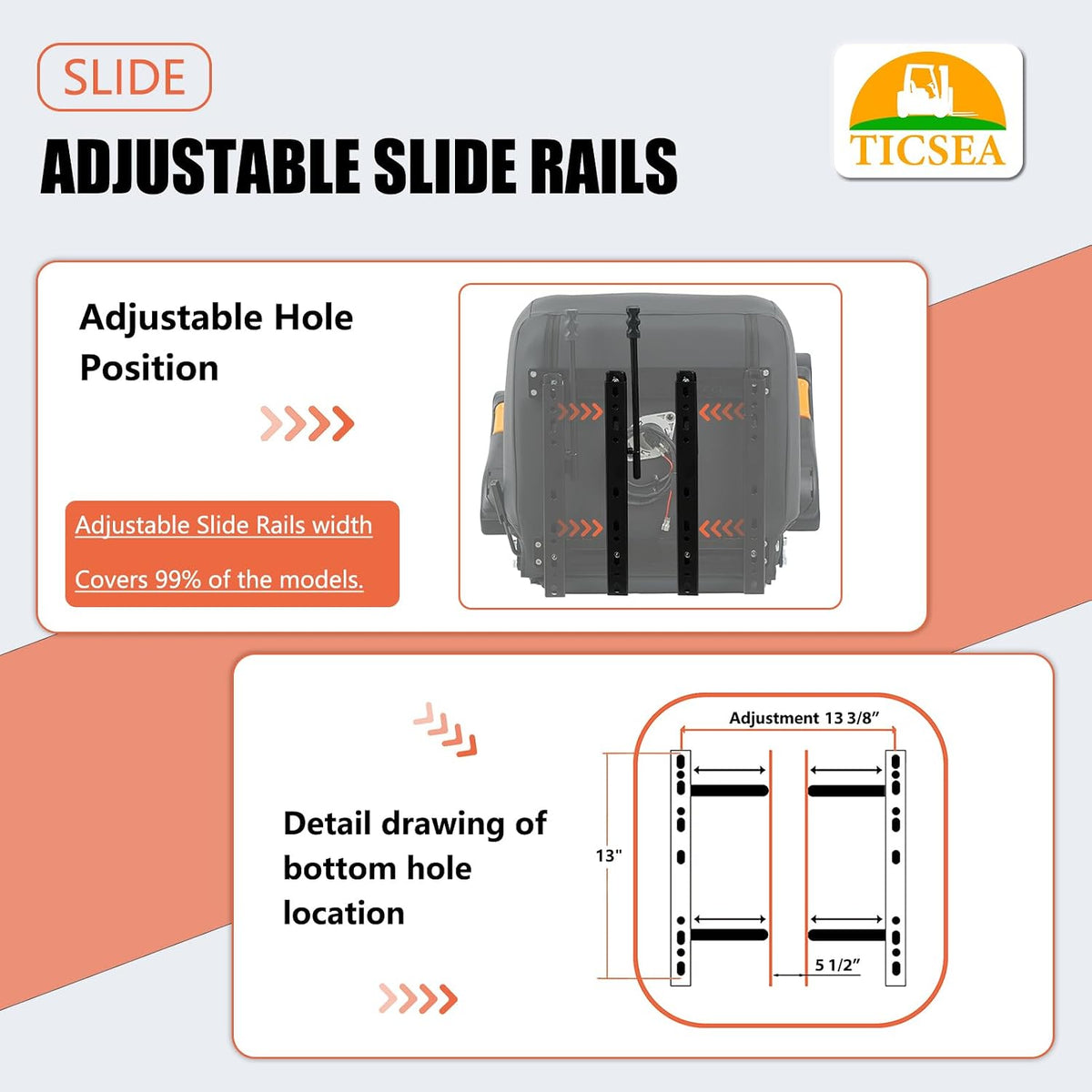 Universal Tractor Seat, Forklift Seat with Retractable Seatbelt and Adjustable Backrest Headrest Armrests Compatible