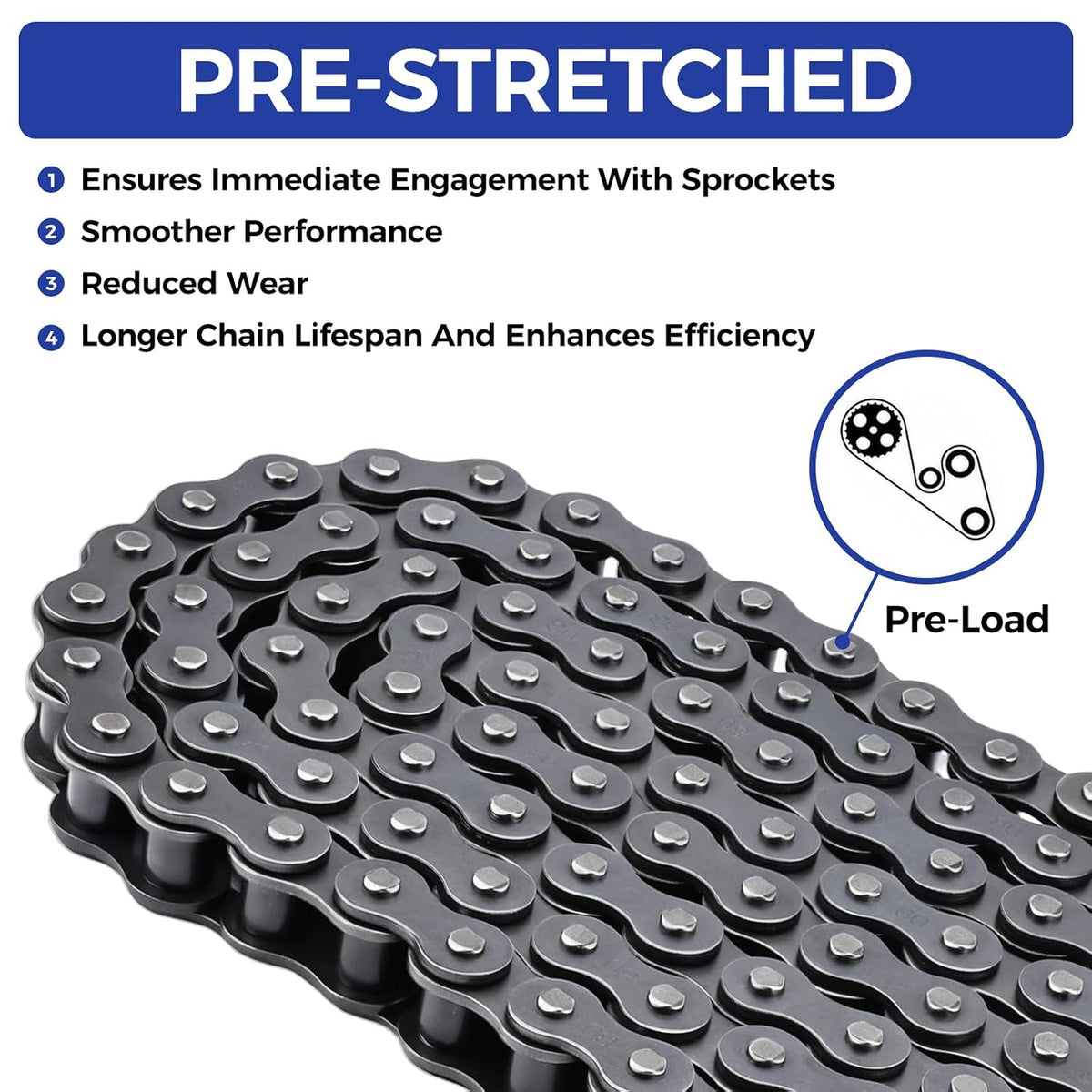 #80 Roller Chain 10FT, 1" Pitch Carbon Steel Drive Chain with 4 Connecting Links, Industrial Grade for Conveyor & Heavy Machinery