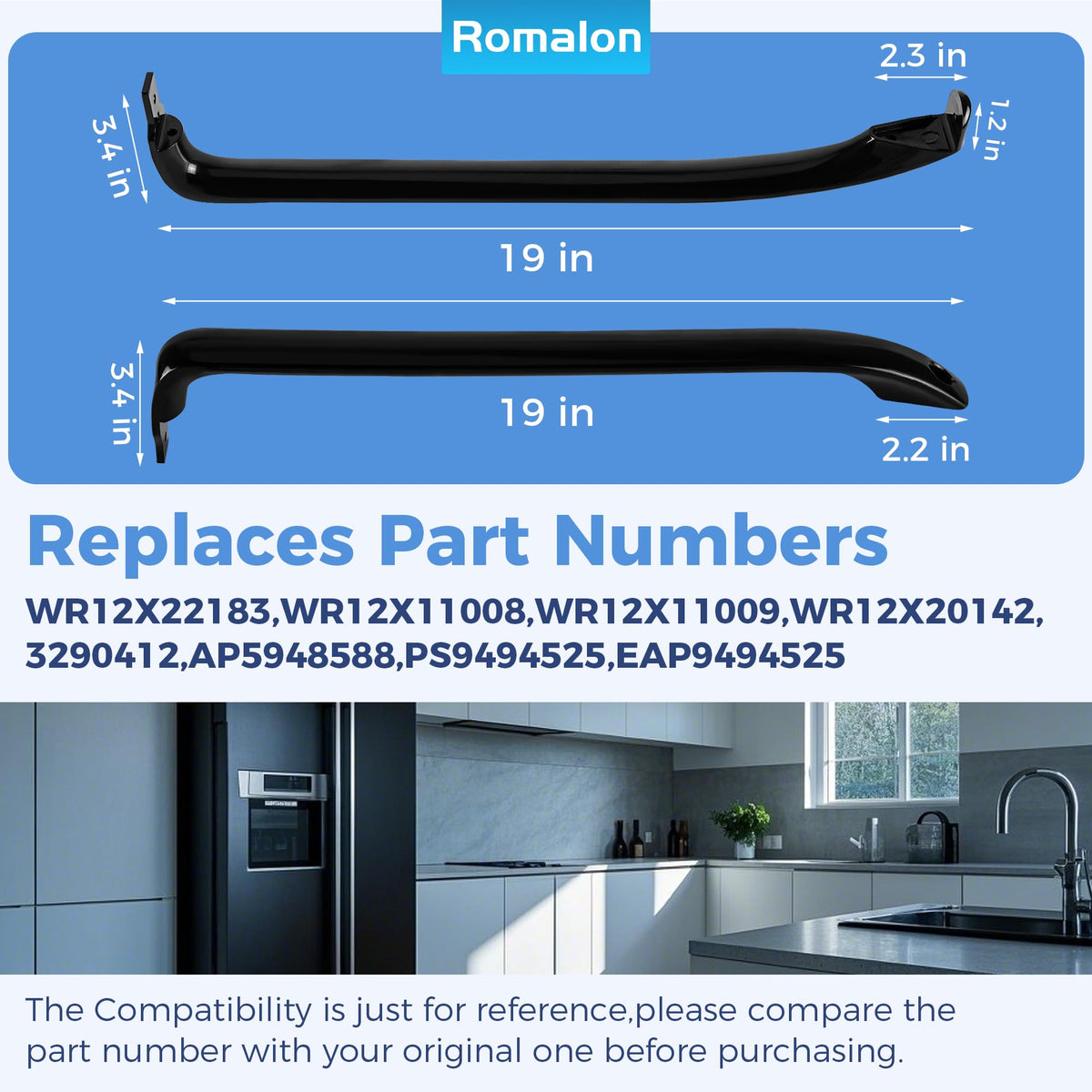 WR12X22183 Refrigerator Door Handle Replaces WR12X11008 WR12X11009 for GE