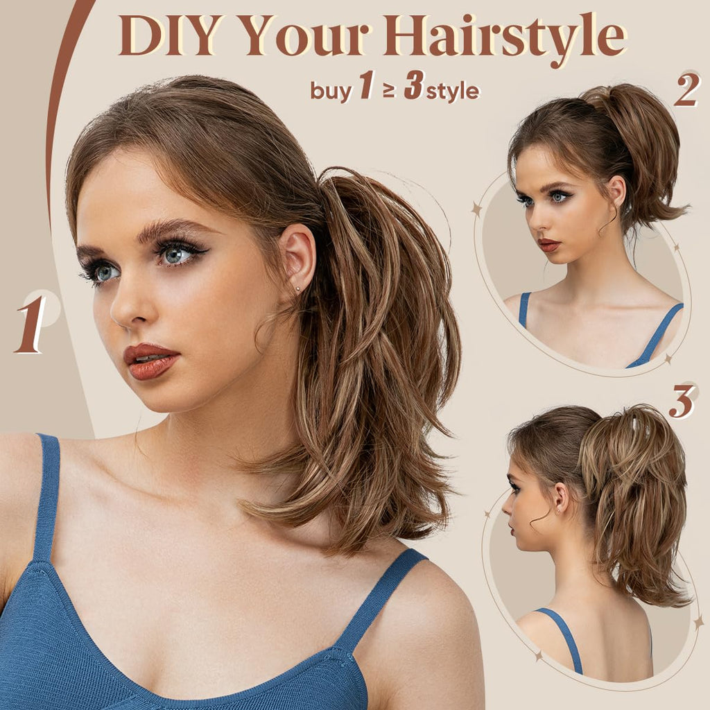 Claw Clip Short Ponytail Hair Extensions DIY Bendable Metals Messy Bun Hair Piece for Wonen Straight Synthetic Fake
