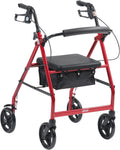 Aluminum Rollator Fold Up and Removable Back Support, Padded Seat with 7.5-Inch Casters, Red