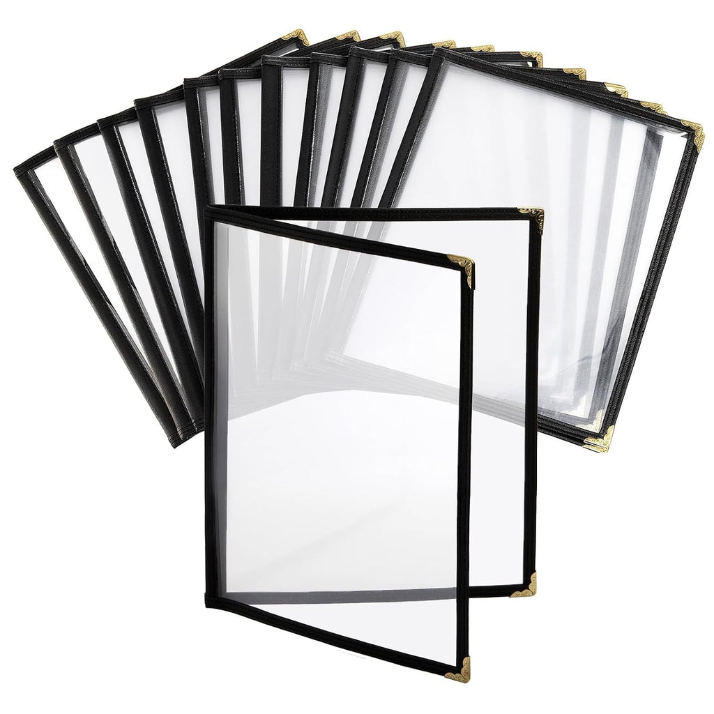 12 Pcak Restaurant Menu Covers, 8.5 X 11 Inch Menu Covers, 2 Page 4 View Transparent Menu Holders for Bar Cafe
