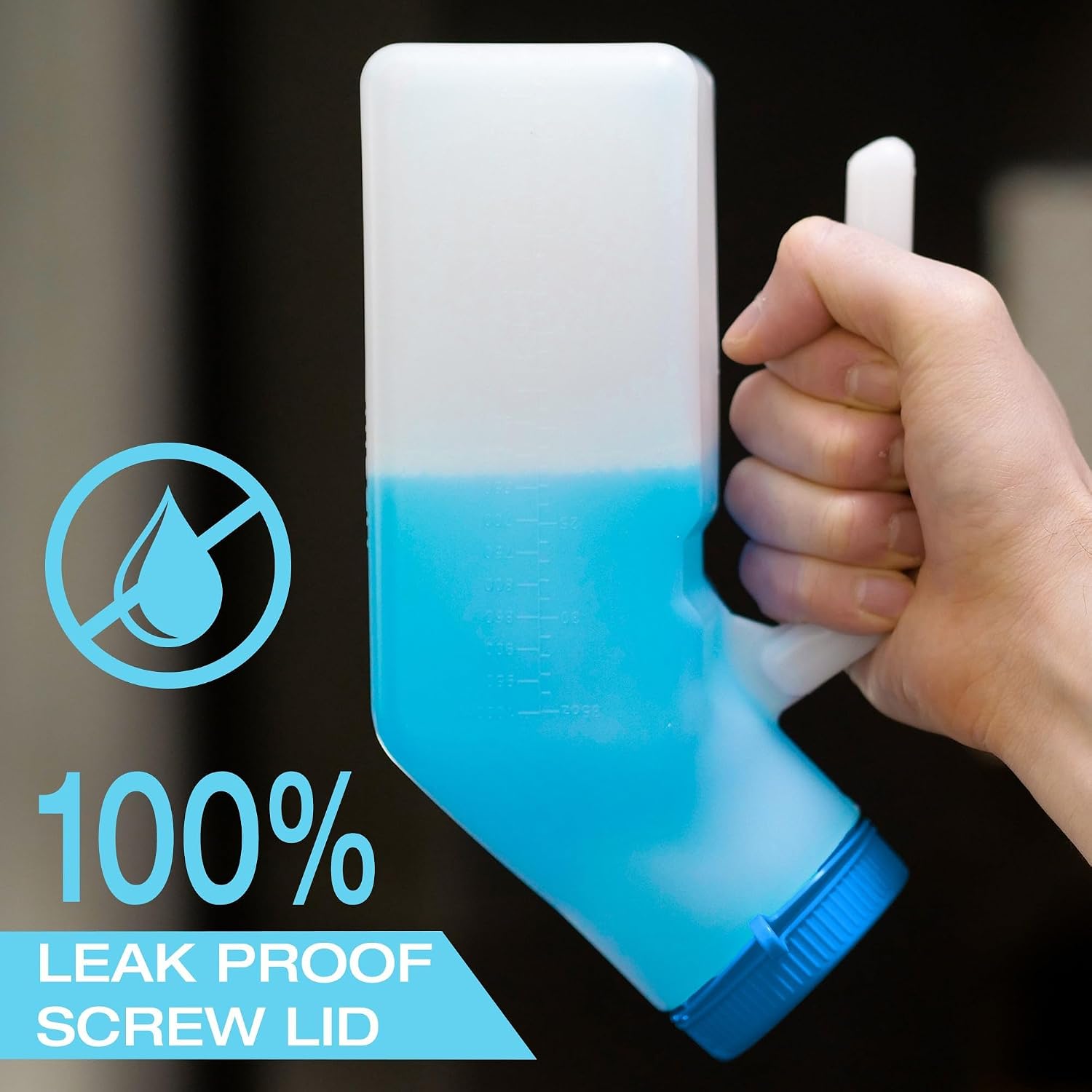 Urinals for Men Glow in The Dark Lid by Tilcare (2 Pack) - 32oz/1000mL Thick Plastic Mens Bedpan Bottle with Screw-on