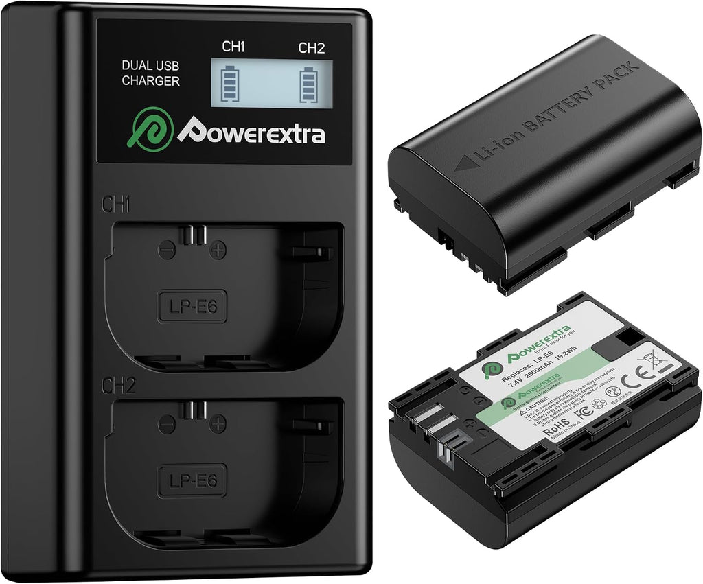 LP-E6 LP-E6N Batteries and Dual Channel Charger for Canon EOS 5D Mark II III IV,5DS,5DS R,6D,6D Mark II,7D, 7D Mark