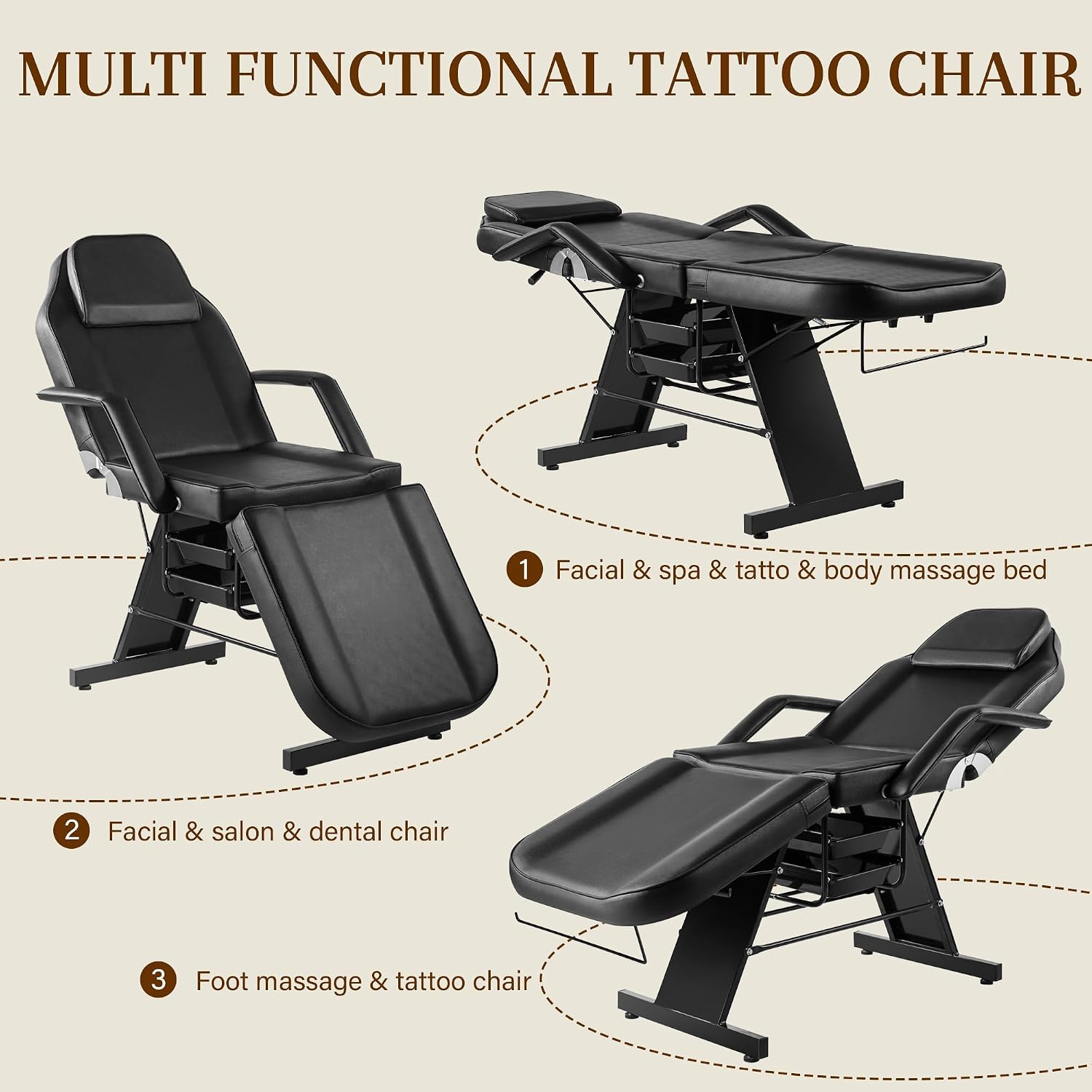 Tattoo Chair for Client, Esthetician Facial Bed with Hydraulic Stool, Lash Massage Table with 2-Tray, Multi-Purpose