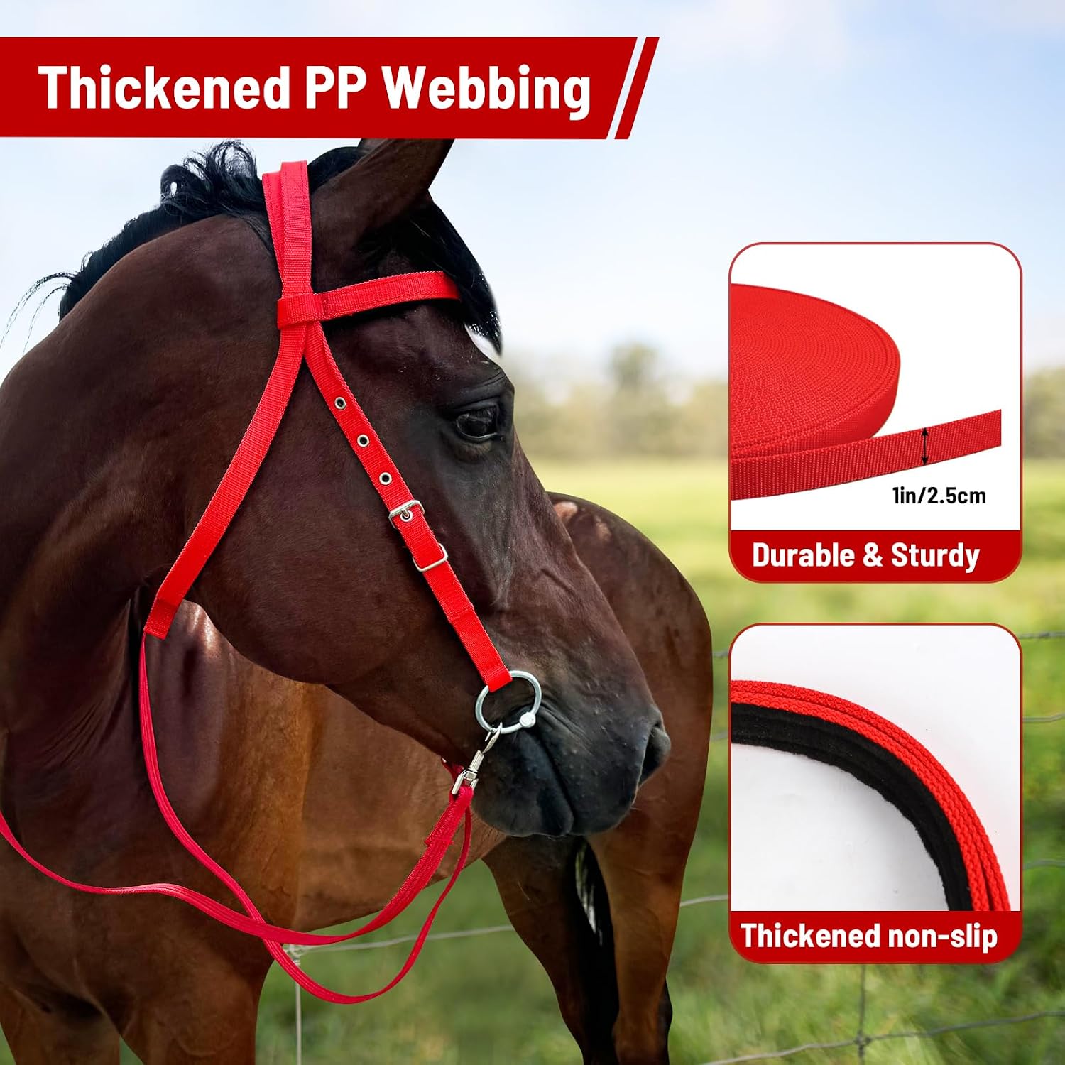Adjustable Horse Bridle with Stainless Steel Bit, Black Nylon Headstall with Reins, Non-Slip Design