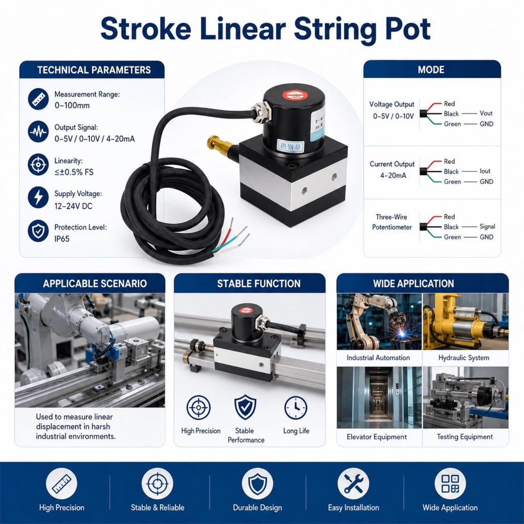 BONKZEBU Stroke Linear String Pot Encoder Sensor Draw Wire Encoder Accurate Installation Switch Encoder for Cylinder Testing Machine