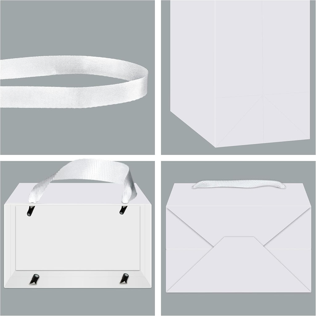 Medium White Gift Bags, 12 Pack, 8x5x10 IN
