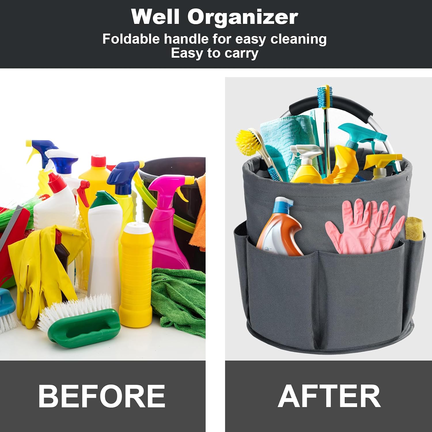 Cleaning Caddy with Handle, Cleaning Products Organiser, 17L Foldable Storage Basket, Cleaning Caddy Organiser