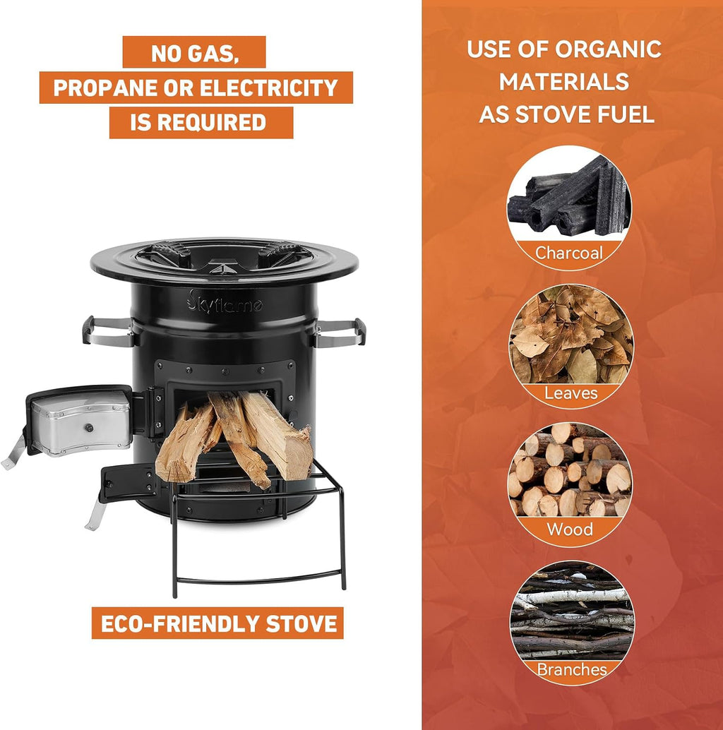 Wood Burning Rocket Stove, Portable Camping Stove, Black | Outdoor Cooking, Backpacking, RV and Survival, Essentials