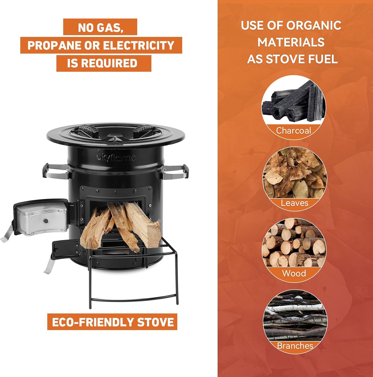 Wood Burning Rocket Stove, Portable Camping Stove, Black | Outdoor Cooking, Backpacking, RV and Survival, Essentials