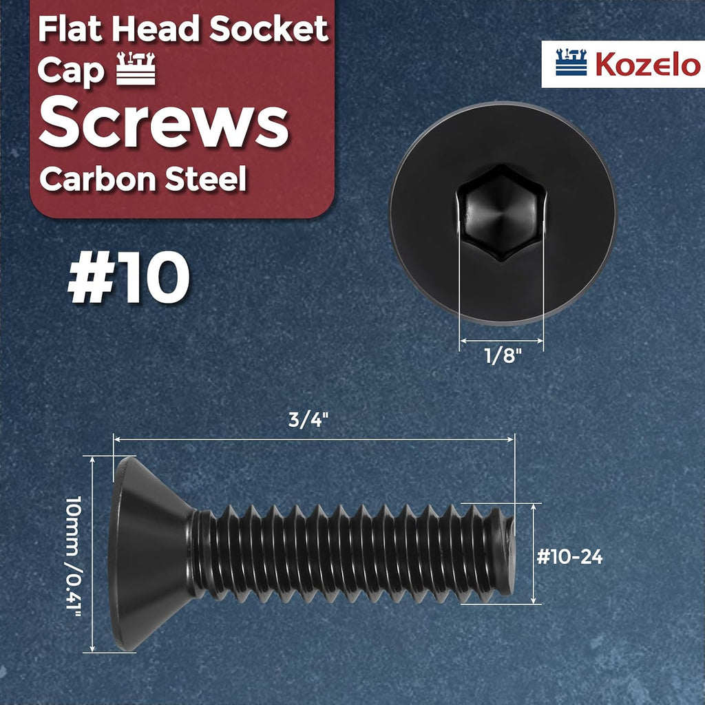 100Pcs #10-32x3/4 Flat Head Socket Cap Screw Countersunk Bolt