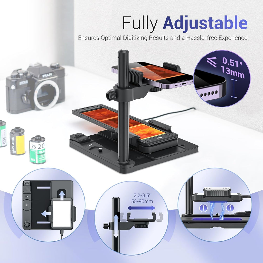 Mobile Film Scanner Digitizer Set for 35mm 120 Negative Film to Digital, with 11 Level LED Backlight & Phone Clip &