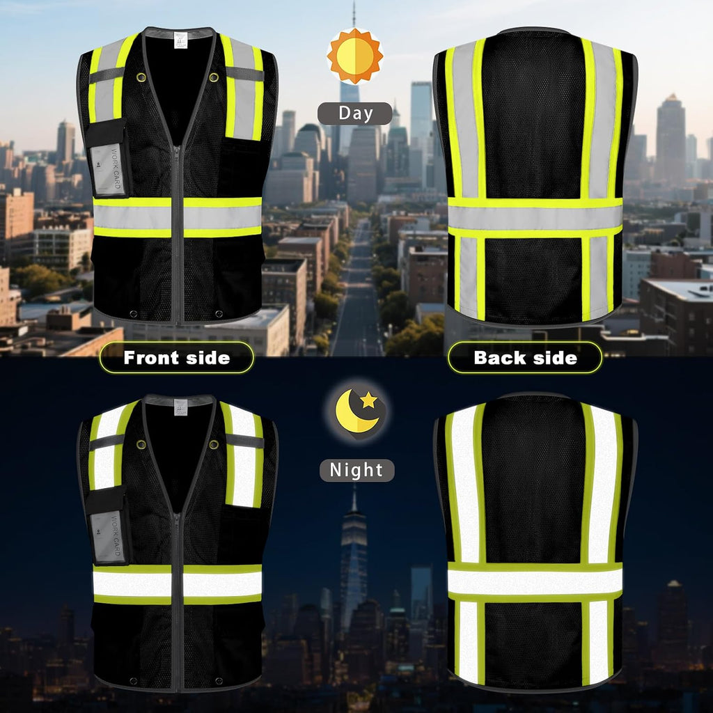 High Visibility Vest for Men Reflective Safety Vest, Black M | 9 Pockets Mesh Safety Vest for Men Women, Class 2 Hi