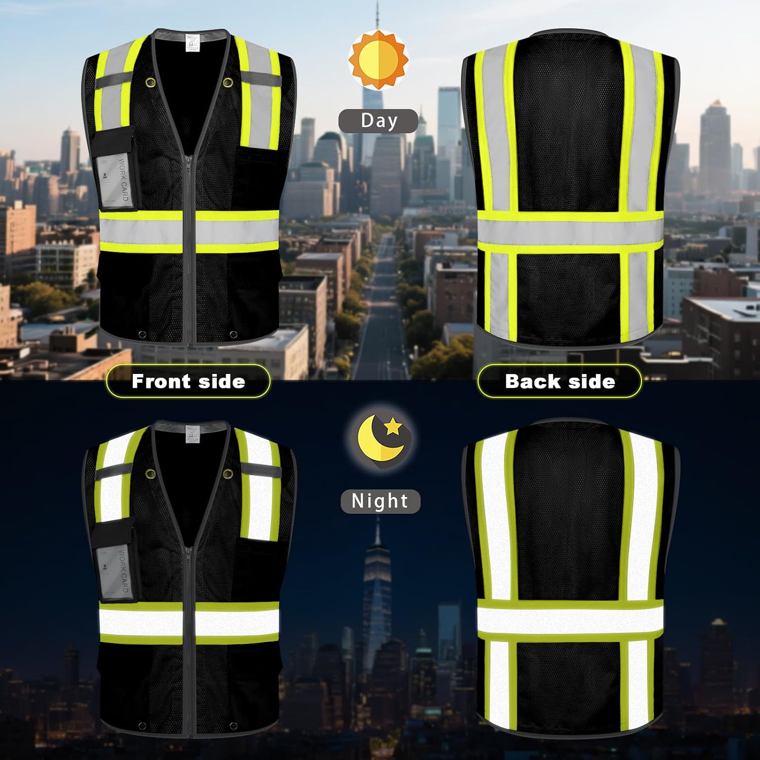 High Visibility Vest for Men Reflective Safety Vest, Black M | 9 Pockets Mesh Safety Vest for Men Women, Class 2 Hi