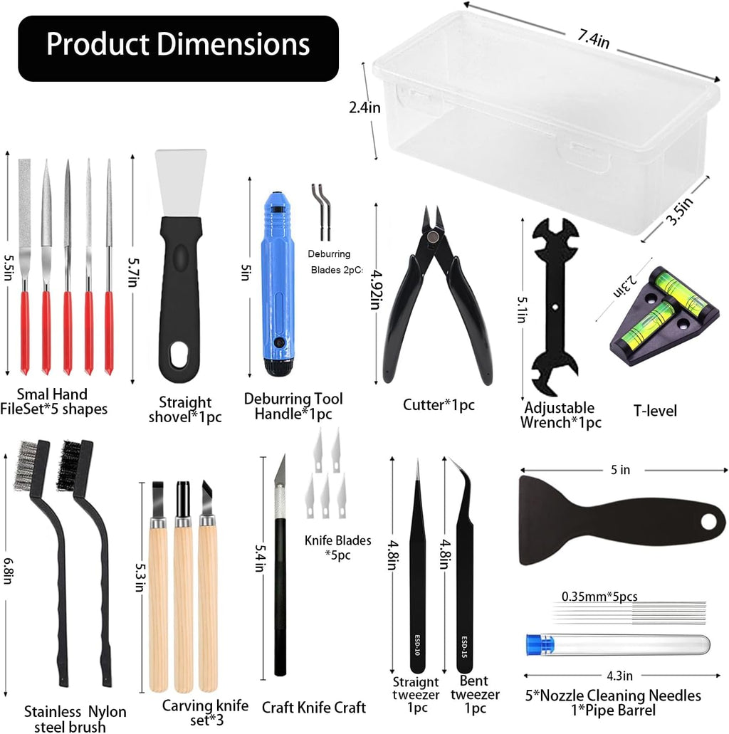 3D Printer Tool Kit, 32Pcs 3D Printing Deburring Tool, Craft Knife,Hand File,Carving Knife,Spirit Level,Cutting and