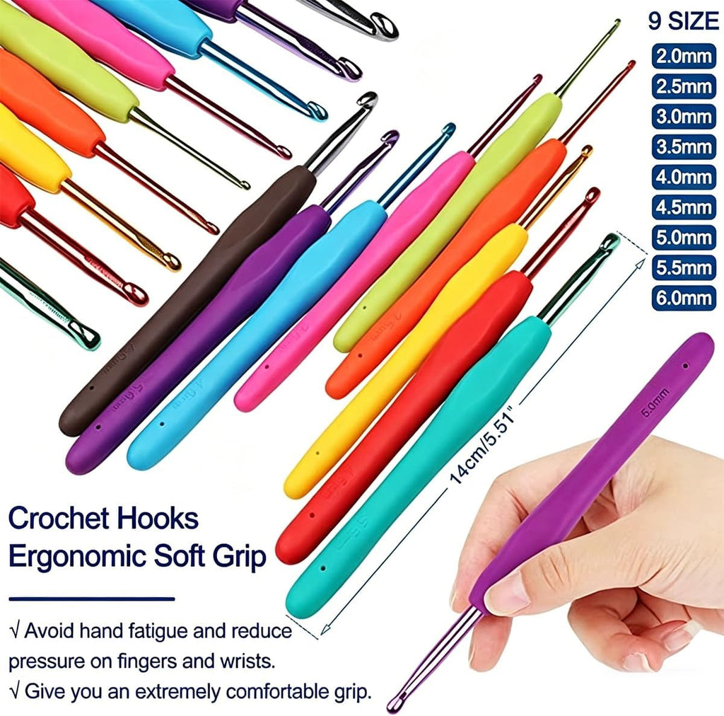 118Pcs Crochet Kit for Beginners, Premium Knitting & Crochet Supplies Set with 12 Yarn Spools, 21 Crochet Hooks, 6