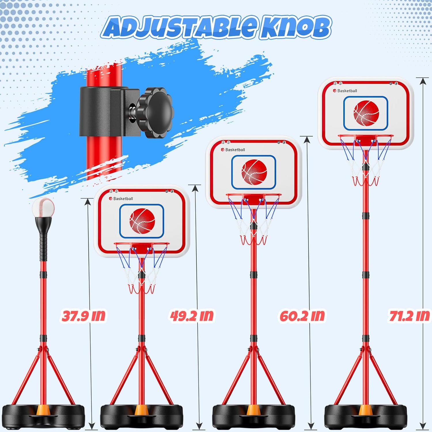 2 in 1 Kids Basketball Hoop and T Ball Set | Adjustable Basketball Stand,Hanging Tee Baseball for Toddlers Boys Girls