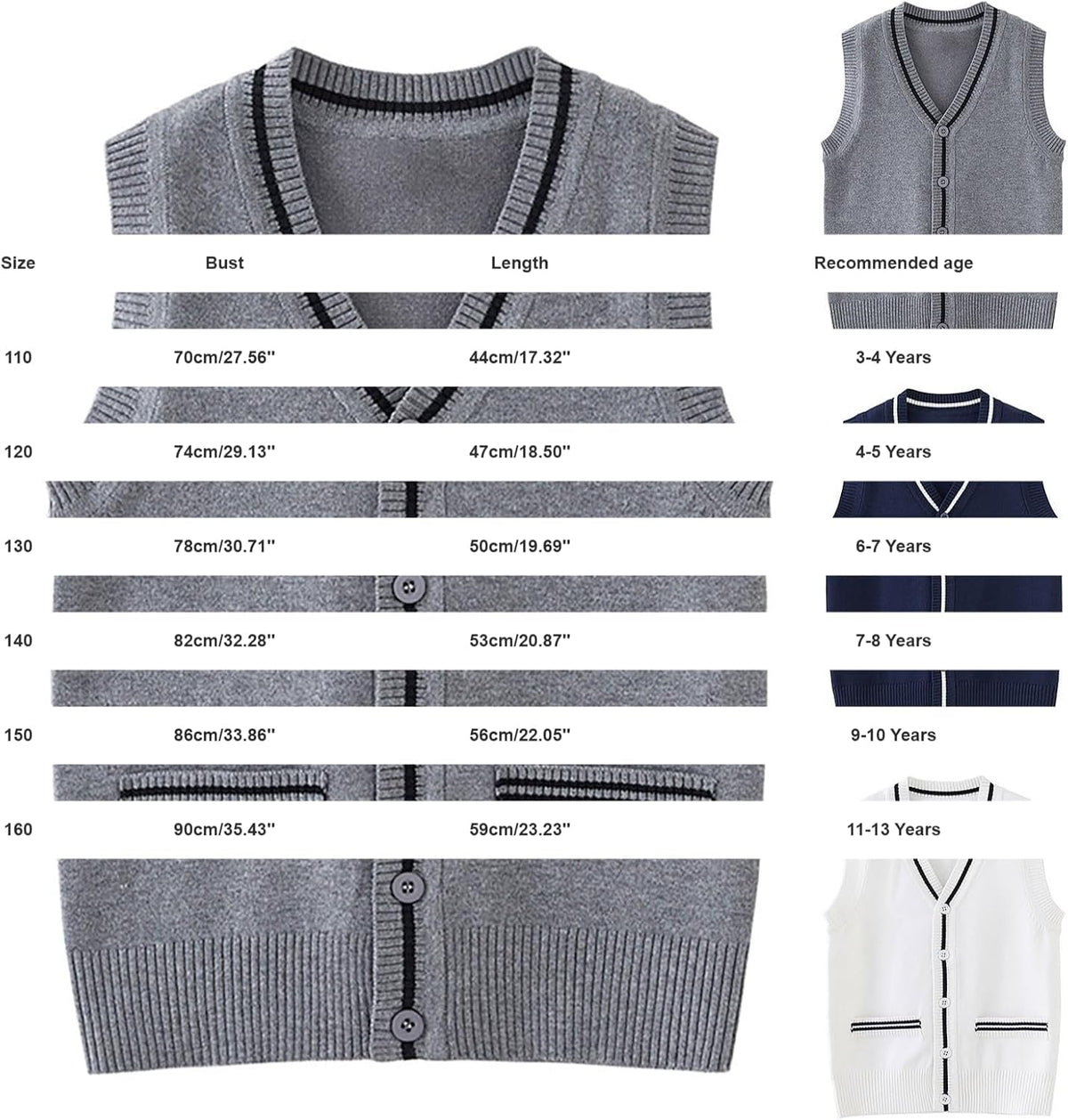 Kids School Uniform Sweater Vest V Neck Sleeveless Knit Cardigan Boys Back to School Button Knitted Tops with Pockets
