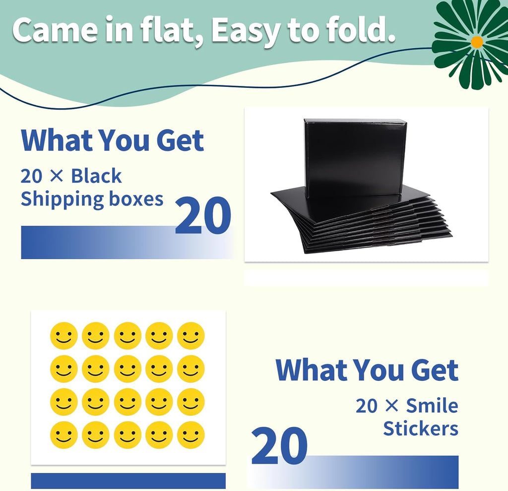 12x9x4 Black Shipping Boxes 20 Pack, Large Cardboard Mailer Boxes for Small Business Shipping Packaging