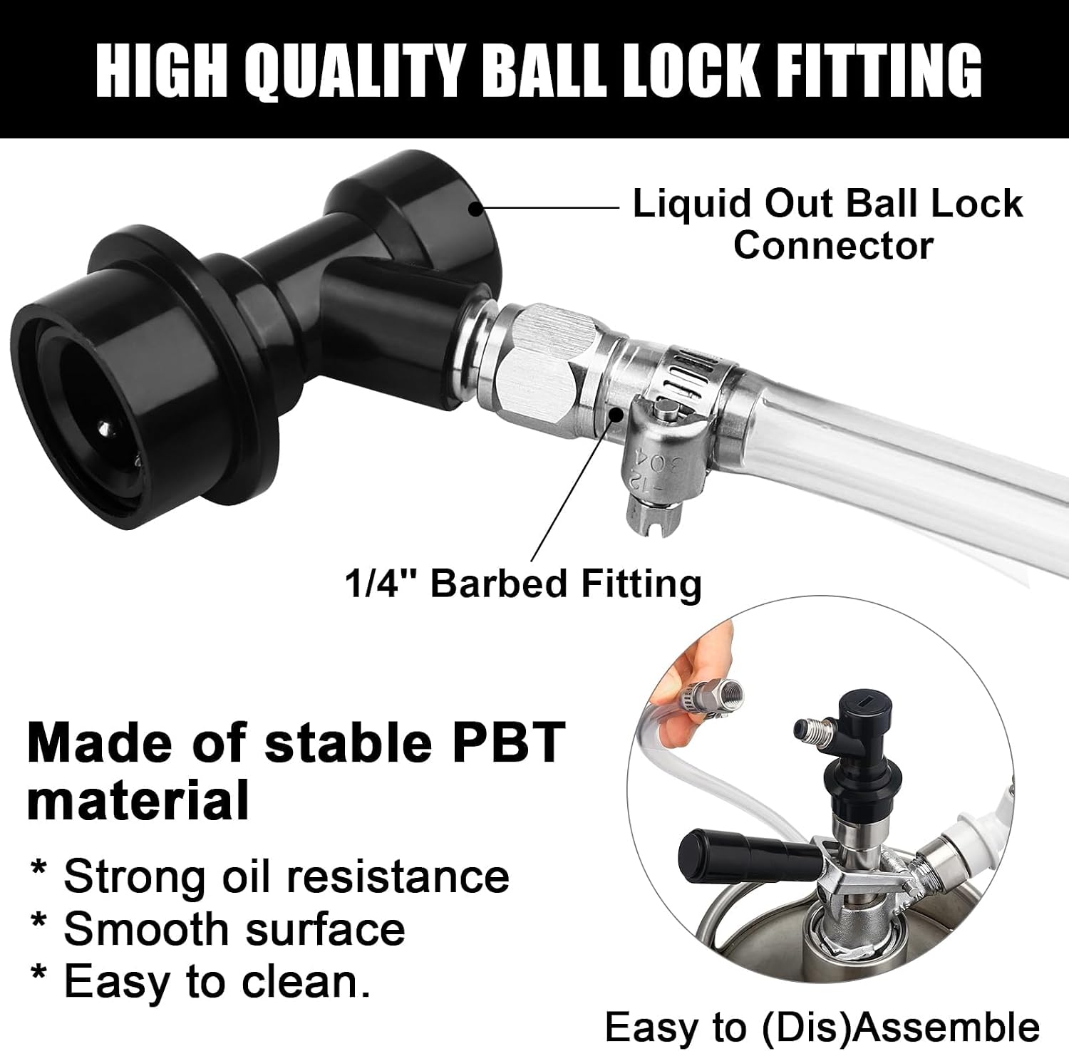 5 FT Ball Lock Beer Line Assembly Kit 3/16" Beer Hose & Picnic Tap | Faucet PVC Brewing Tubing Ball Lock Quick