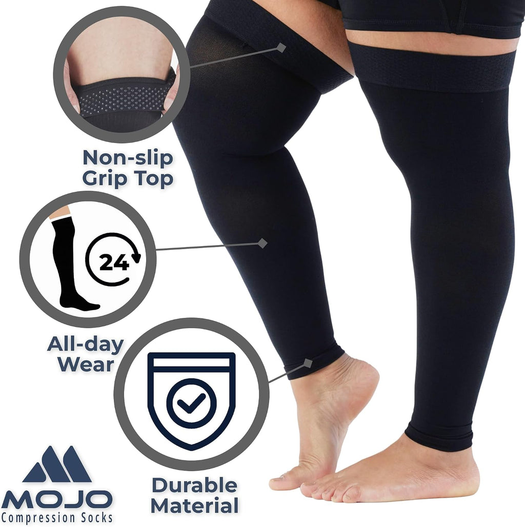 20-30mmHg Graduated Support Thigh-Hi Leg Sleeves with Grip Top - Reduces Swelling, Ideal for Varicose Veins