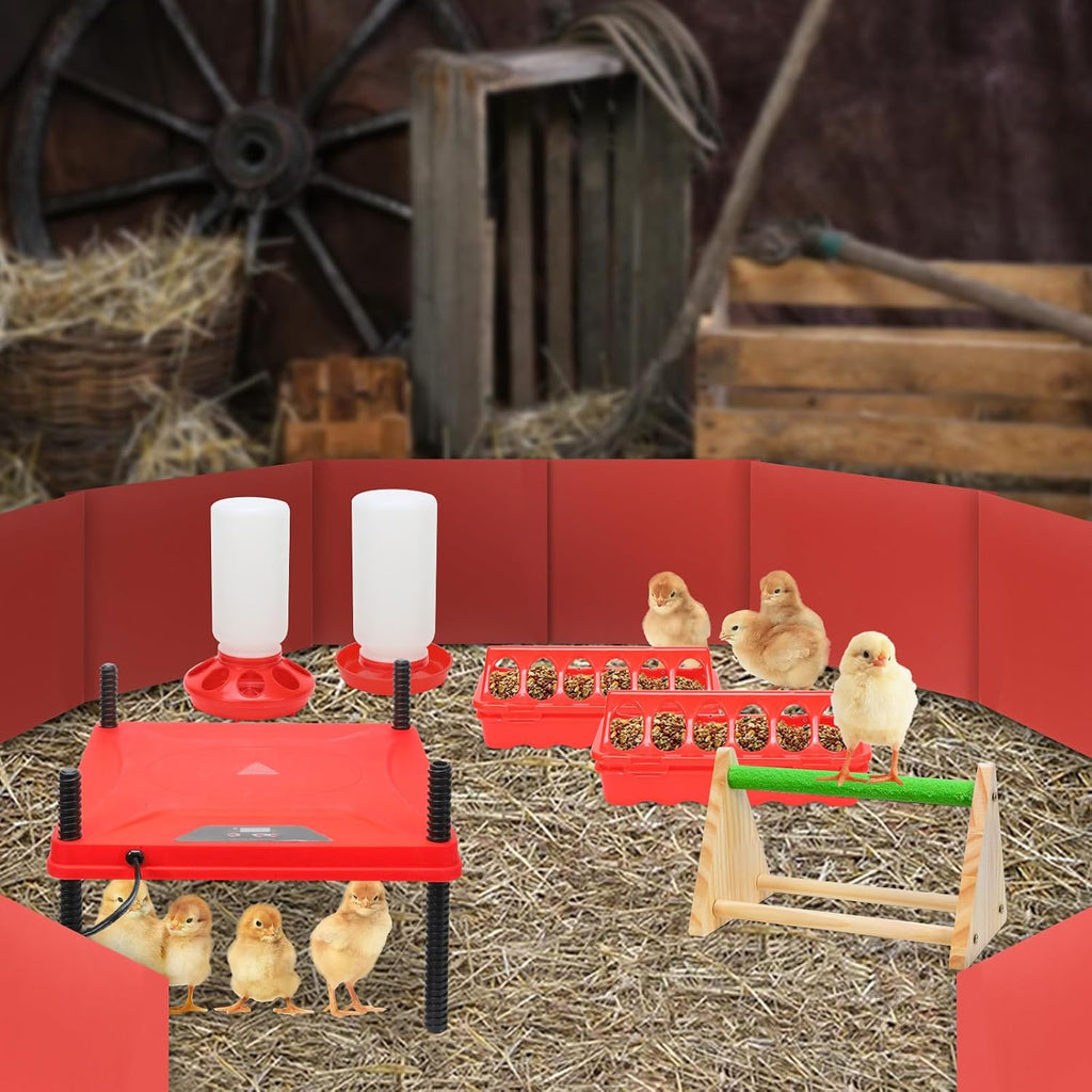 Chick Brooder Box Small Animal Playpen Chick Starter Kit Brooding Playpen with Chicks Heating Plate Perch Feeder