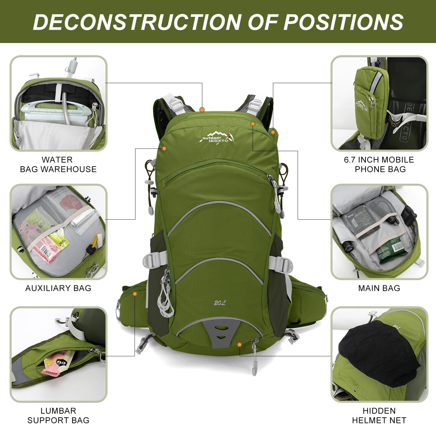 20L Hydration Backpack, Waterproof Hiking Internal Frame Backpacks with 2L Hydration Water Bladder and Rain Cover for
