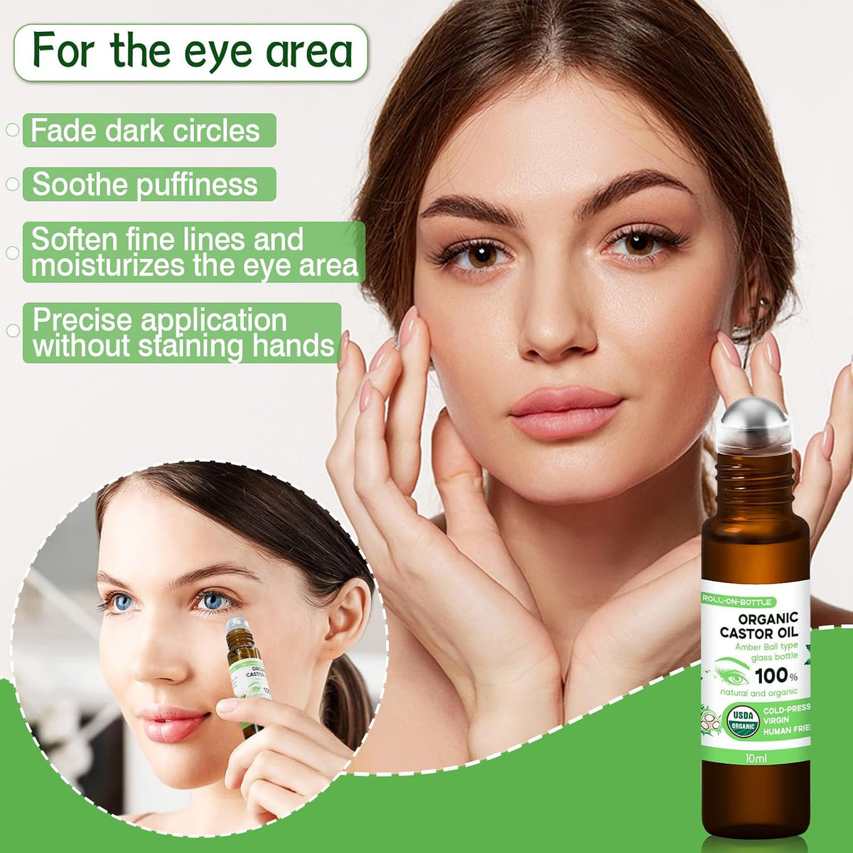 3-in-1 Castor Oil Roll on Certified Organic Cold Pressed Castor Oil
