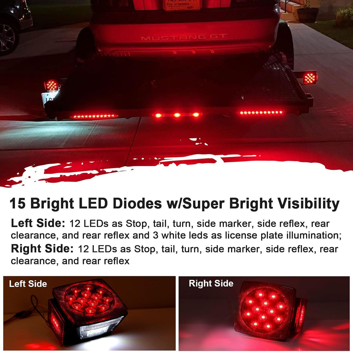 Submersible LED Trailer Light Kit with Wiring Harness for Boat RV Camper