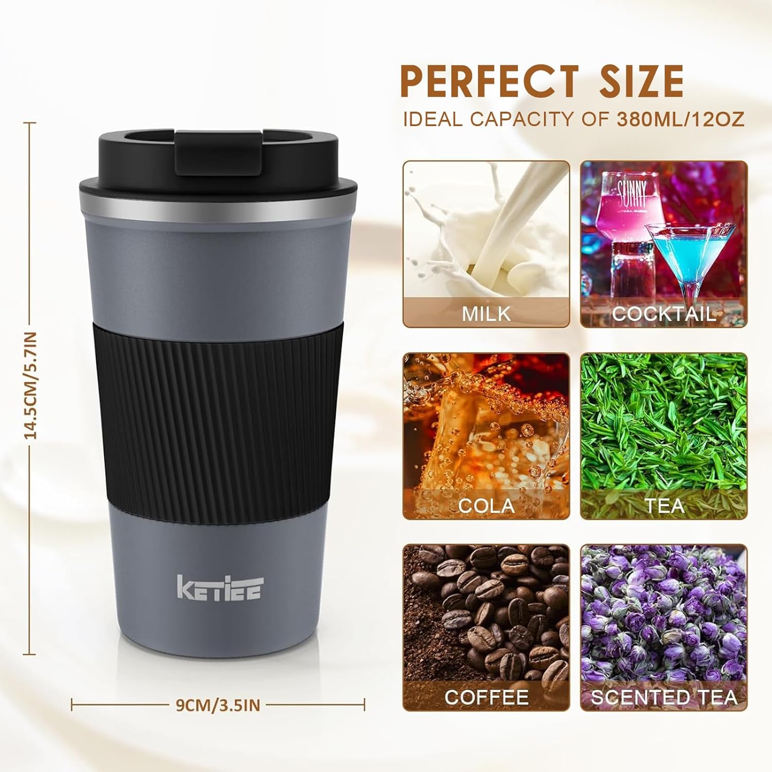 Travel Coffee Mug Spill Proof 12oz, Insulated Reusable Coffee Cups with Seal Lid, Vacuum Stainless Steel Travel Mug