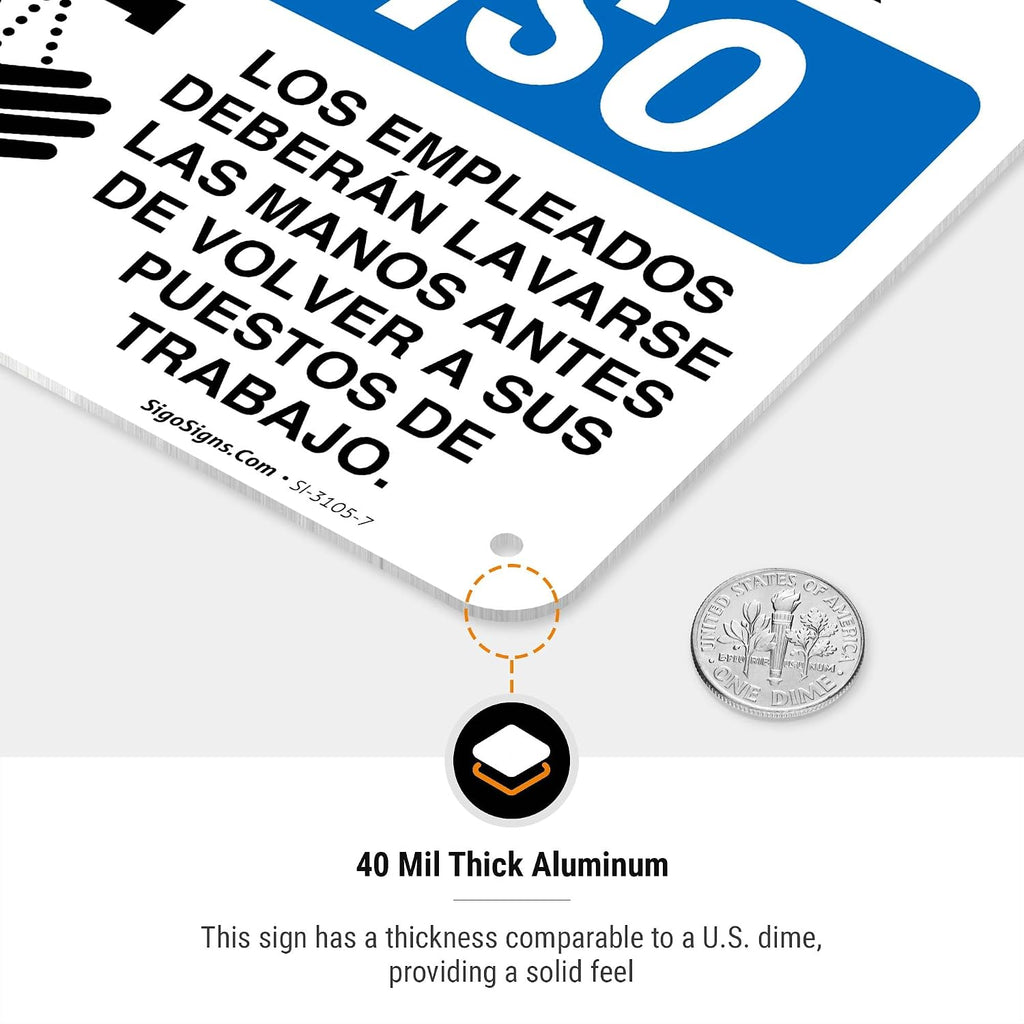 Employees Hand Washing Sign, Bilingual Spanish English