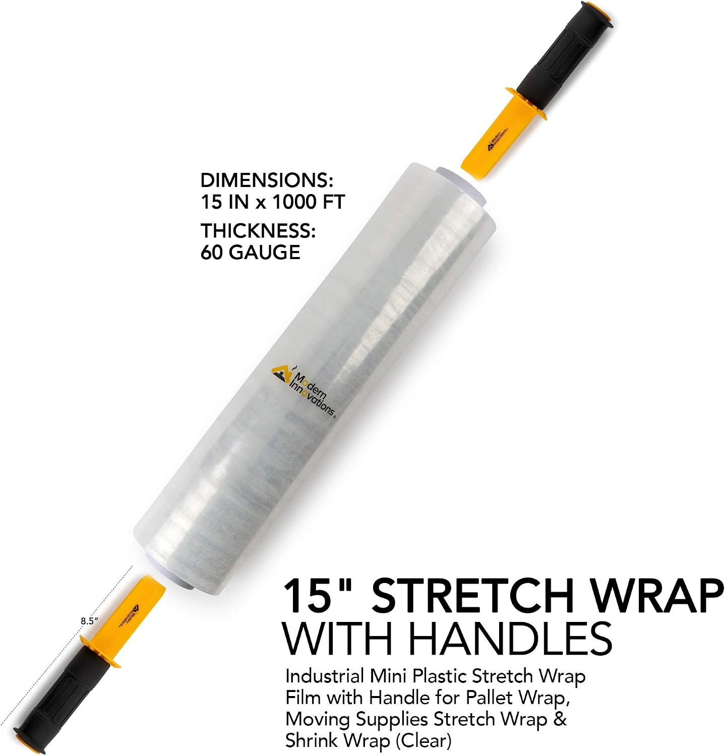 15 Inch Clear Stretch Wrap Roll with Handles (1 Roll-1000 Feet) Heavy Duty Shrink Wrap for Moving, Packing Supplies