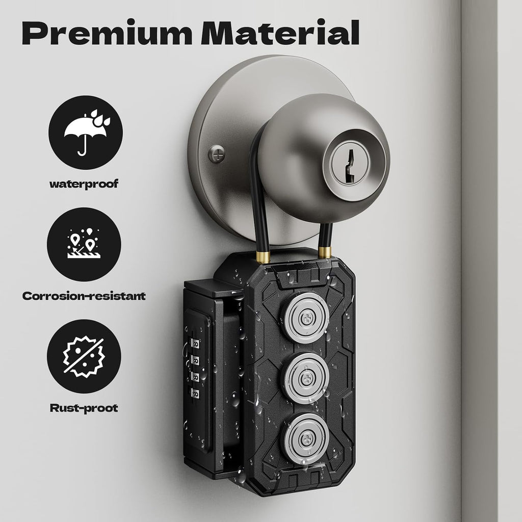 Magnetic Key Lock Box with Removable Cable Shackle Indoor Outdoor Waterproof 4 Digit Combo Resettable Code,Key