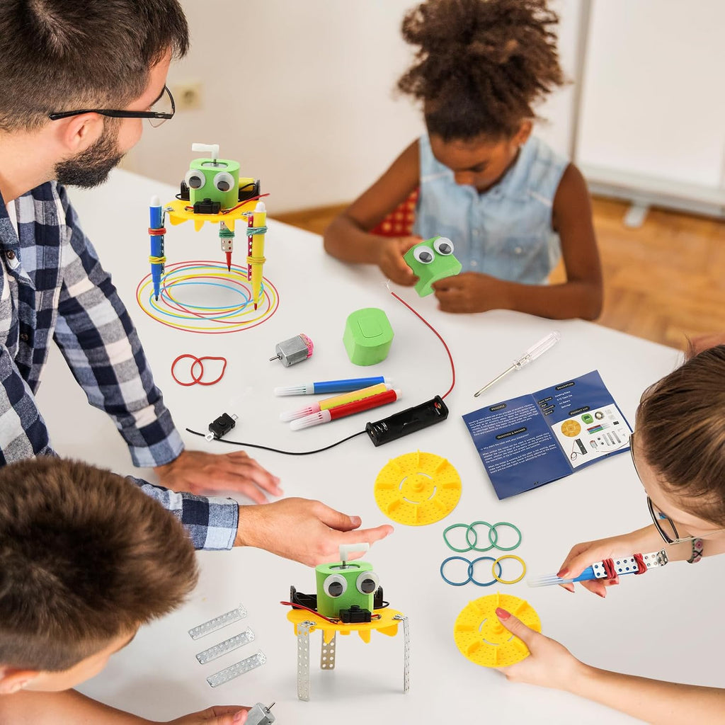 Bulk STEM Craft Kits for Kids 8-12: 4-Pack Doodling Robot Building Kits, Classroom Activities & Science Experiments