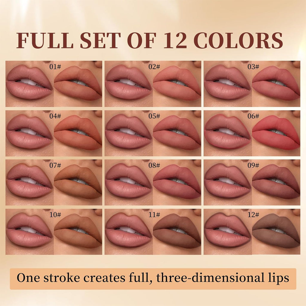 12 Colors Matte Lip Liner Set, High Pigmented Lip Liner Pencil, Creamy Lipstick Long Lasting Waterproof Non-Smudging
