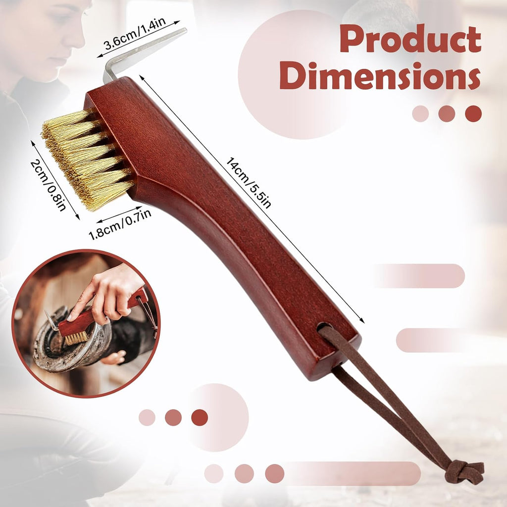 Horse Hoof Pick with Brass Wire Brush and Wooden Grip