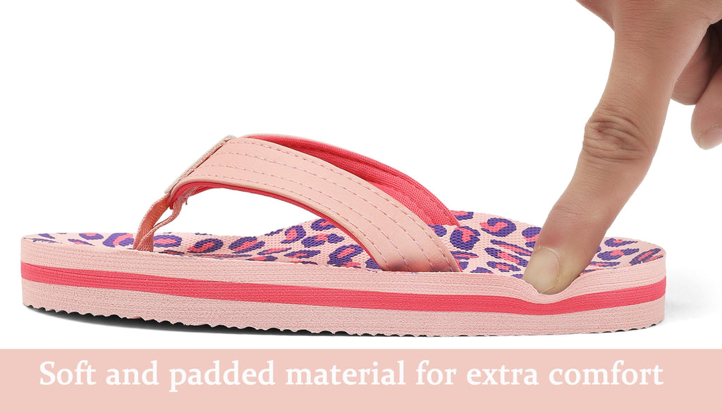 Kids Boys Girls Flip Flops Comfort Quick-Dry Beach Pool Aqua Thong Sandals(Little Kid/Big Kid),Leopard Pink,6 Big Kid