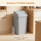 13 Gallon Swing Top Trash Can, Plastic Kitchen Garbage Bin, Gray