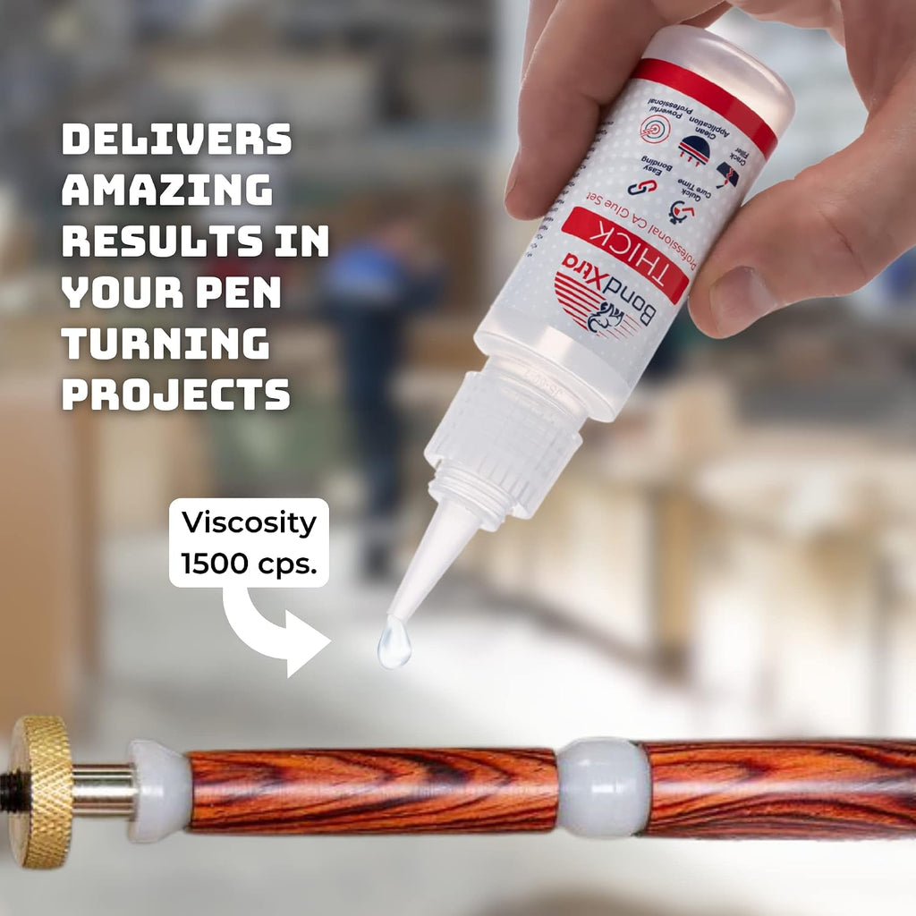 2 oz. Thick CA Glue for Woodworking, Premium Super Glue Kit for Wood Turning with Extra Bottles, Anti Clog Caps