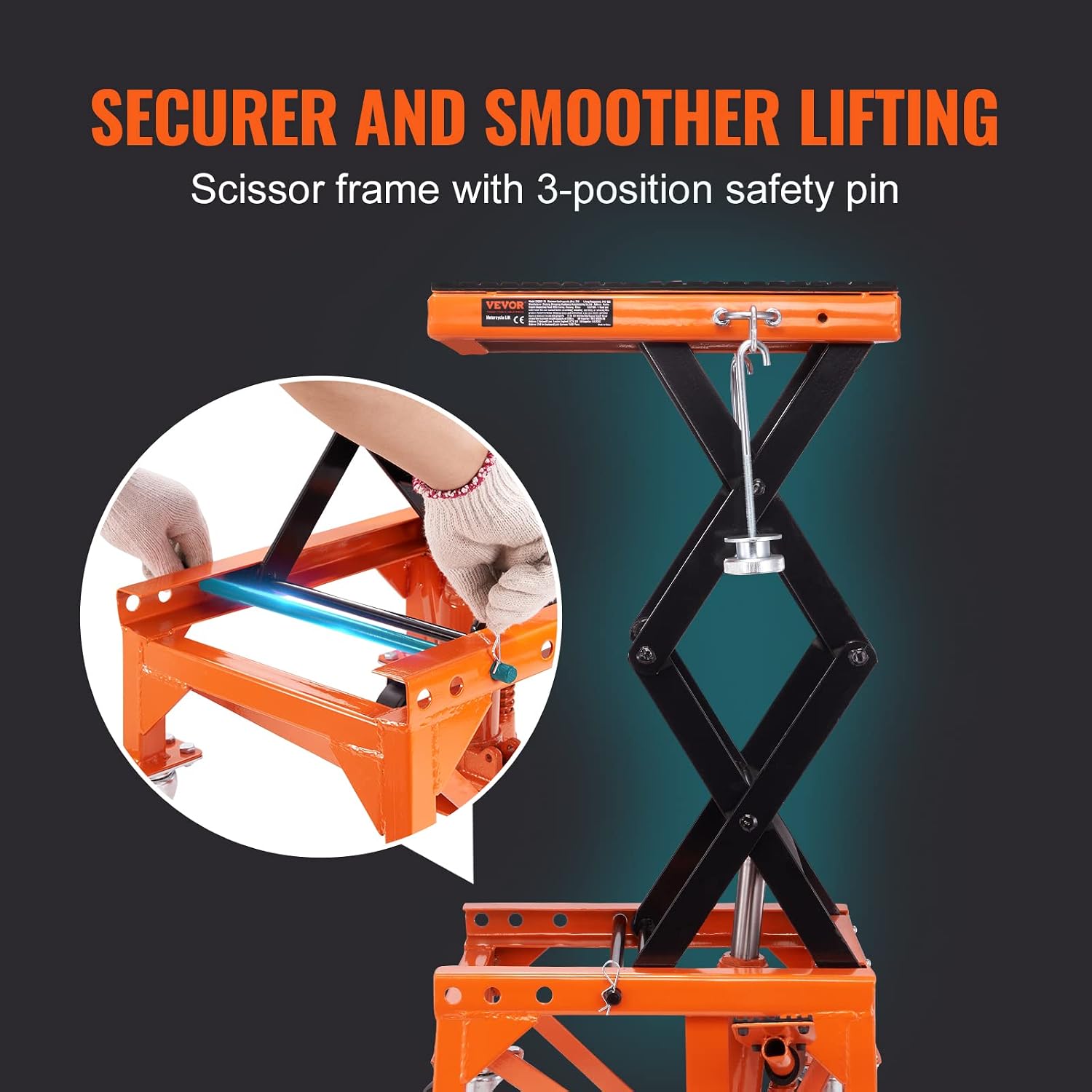 Hydraulic Motorcycle Lift Table, 350 lbs Capacity Motorcycle Scissor Jack Lift with Wide Deck, J-Hooks, 4 Wheels