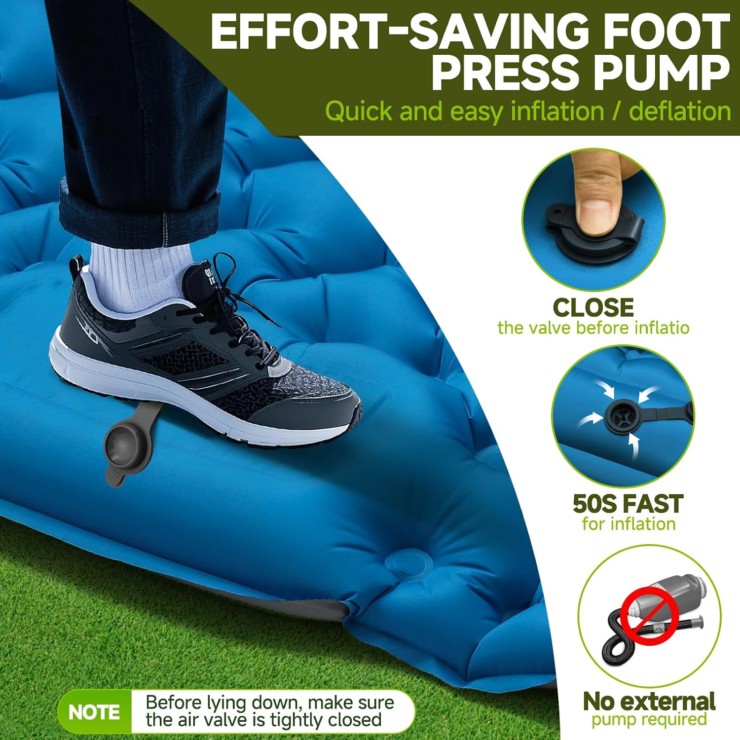 Double Camping Sleeping Pad, 4"" Extra Thick 2 Person Inflatable Sleeping Pad with Built-in Foot Pump & Pillow